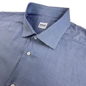 Armani Collezioni Dress Shirt Mens L  14.5 Blue Dot Button Up Designer Italy